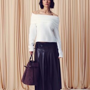 Klassy Network White Off-the-Shoulder Sweater (built in bra, no pads)